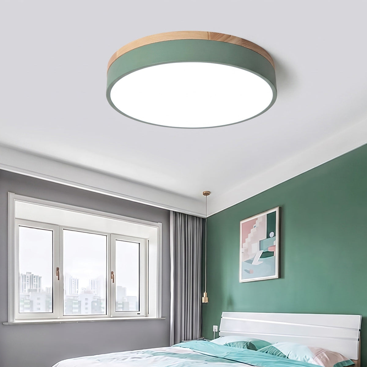 Flush Mount Nordic Round Wood Trim LED Ceiling Light - Ceiling Light Fixtures - White - Oaksoho