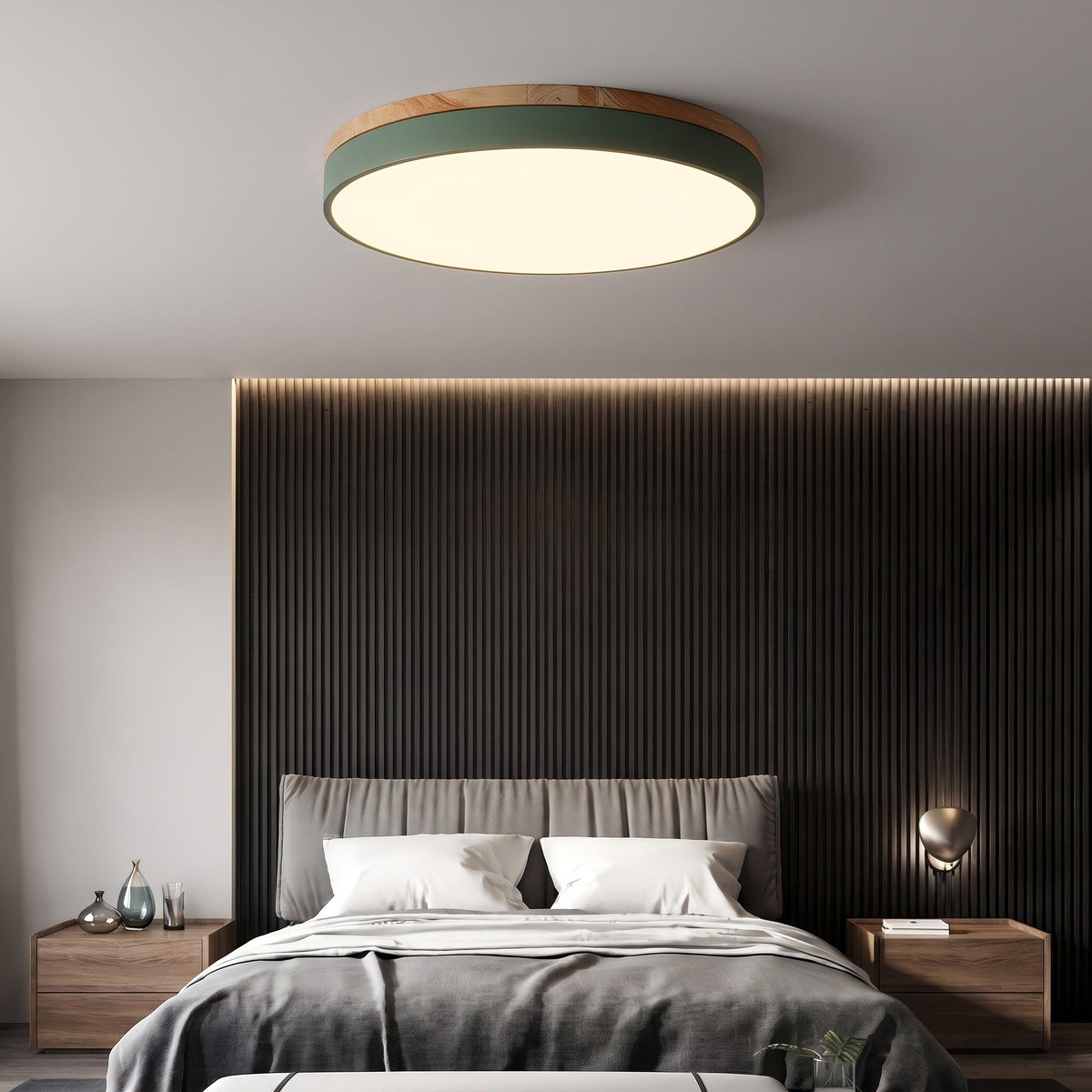 Flush Mount Nordic Round Wood Trim LED Ceiling Light - Ceiling Light Fixtures - White - Oaksoho