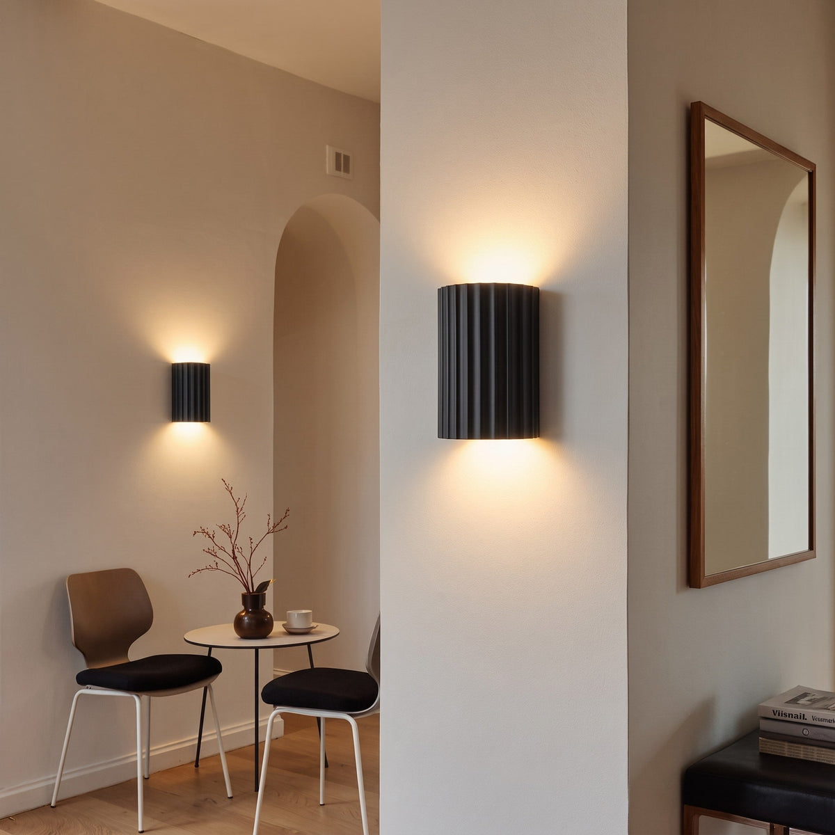 Fluted Cylinder Wall Light with Ribbed Design Finish - Wall Light Fixtures - Black - Oak Soho
