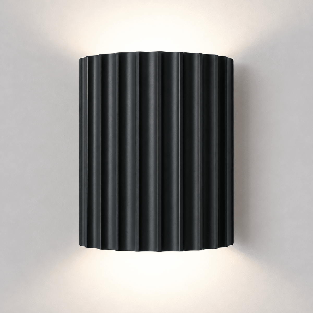 Fluted Cylinder Wall Light with Ribbed Design Finish - Wall Light Fixtures - Black - Oak Soho