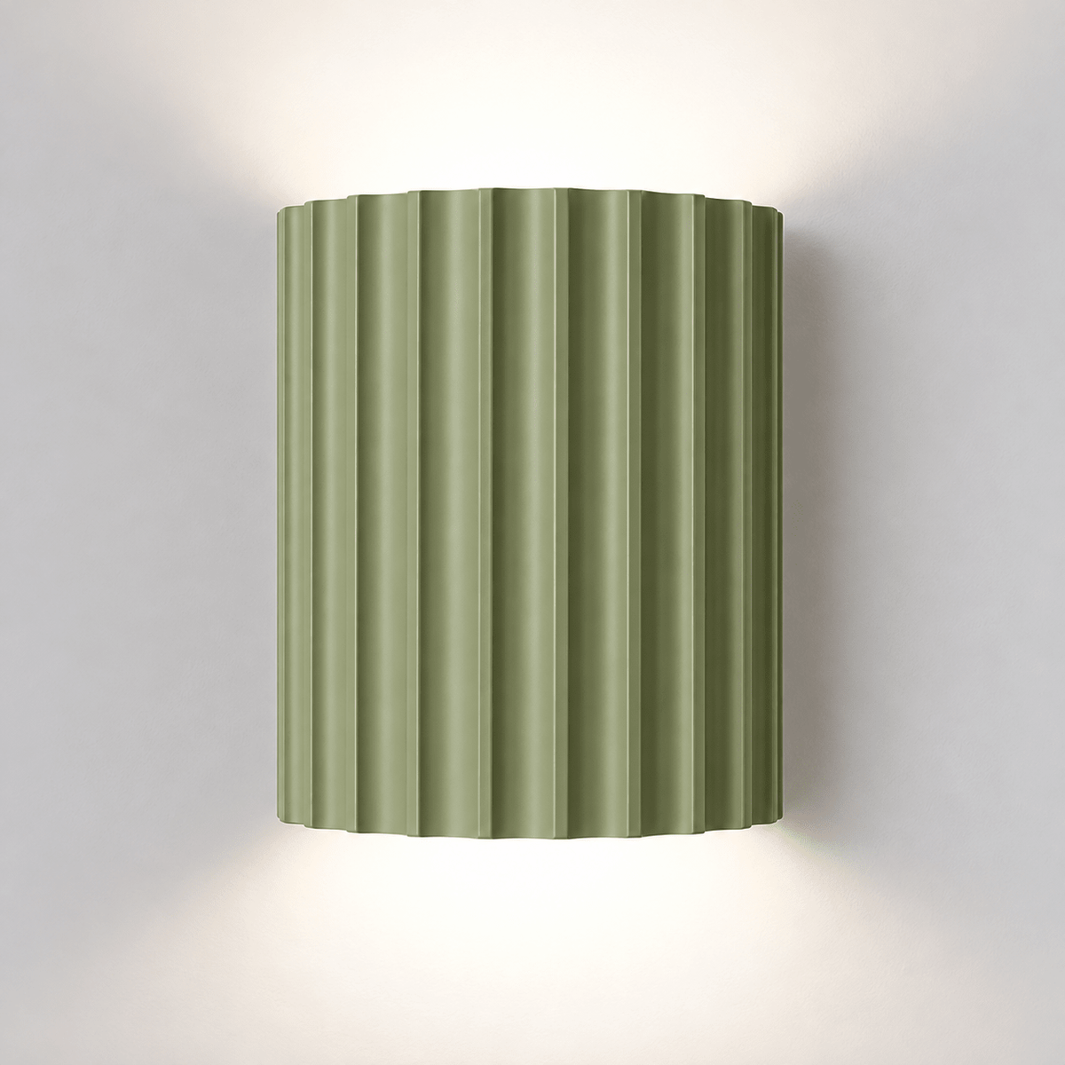 Fluted Cylinder Wall Light with Ribbed Design Finish - Wall Light Fixtures - Green - Oak Soho