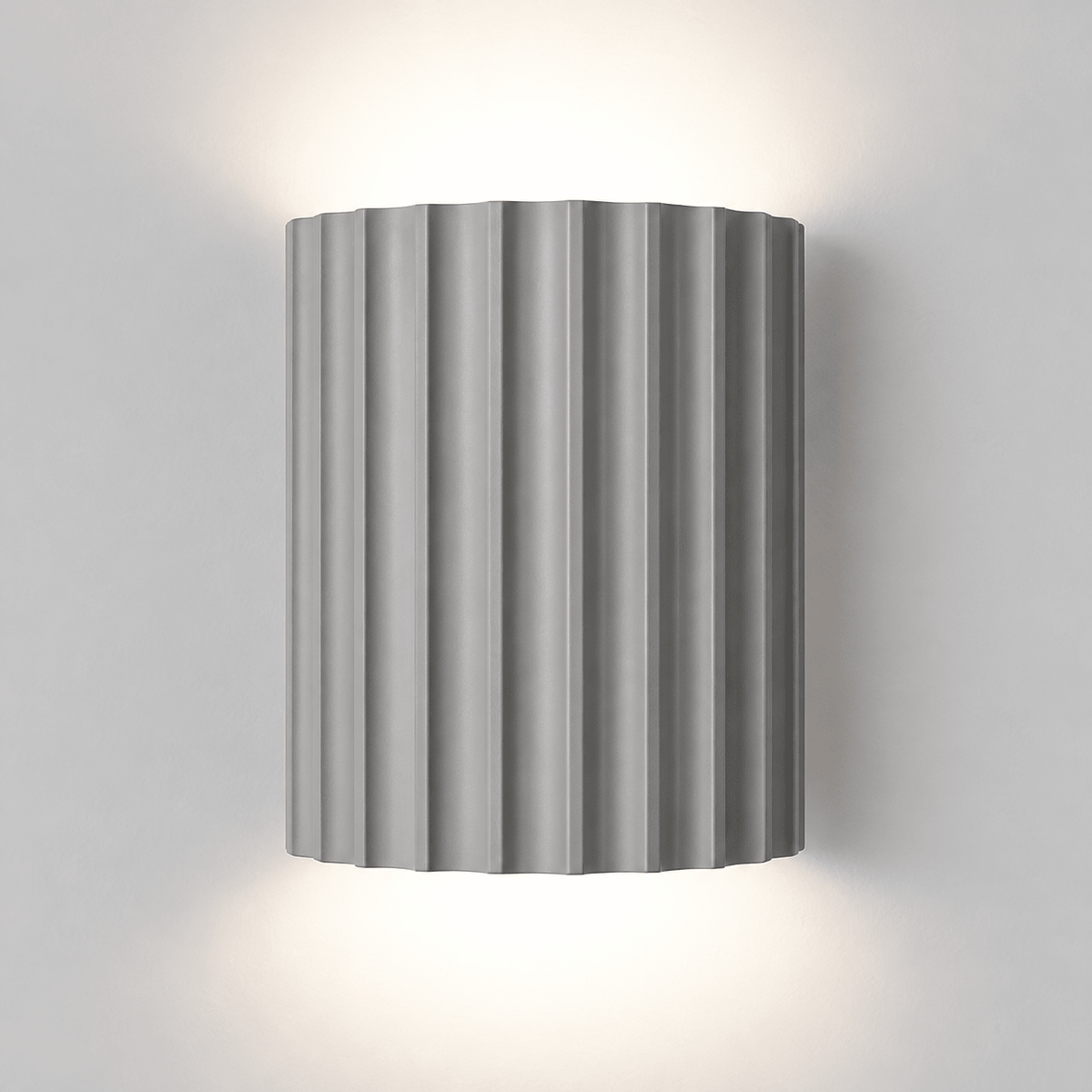 Fluted Cylinder Wall Light with Ribbed Design Finish - Wall Light Fixtures - Grey - Oak Soho
