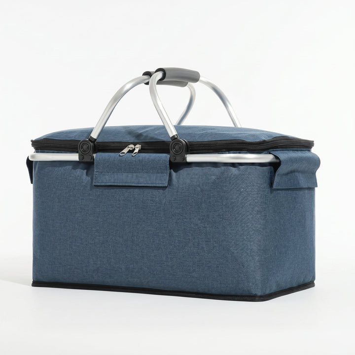 Foldable Cooler Basket with Lid and Carry Handles for Picnics - Foldable Cooler Basket - Blue - Oaksoho