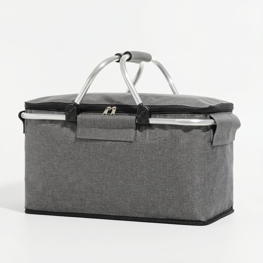 Foldable Cooler Basket with Lid and Carry Handles for Picnics - Foldable Cooler Basket - Grey - Oaksoho