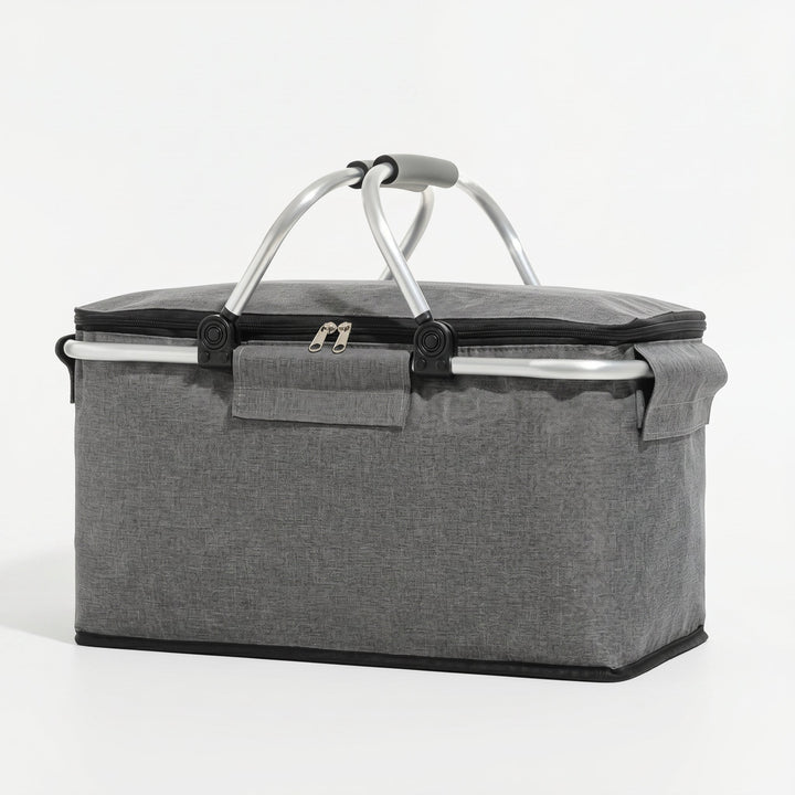 Foldable Cooler Basket with Lid and Carry Handles for Picnics - Foldable Cooler Basket - Grey - Oaksoho