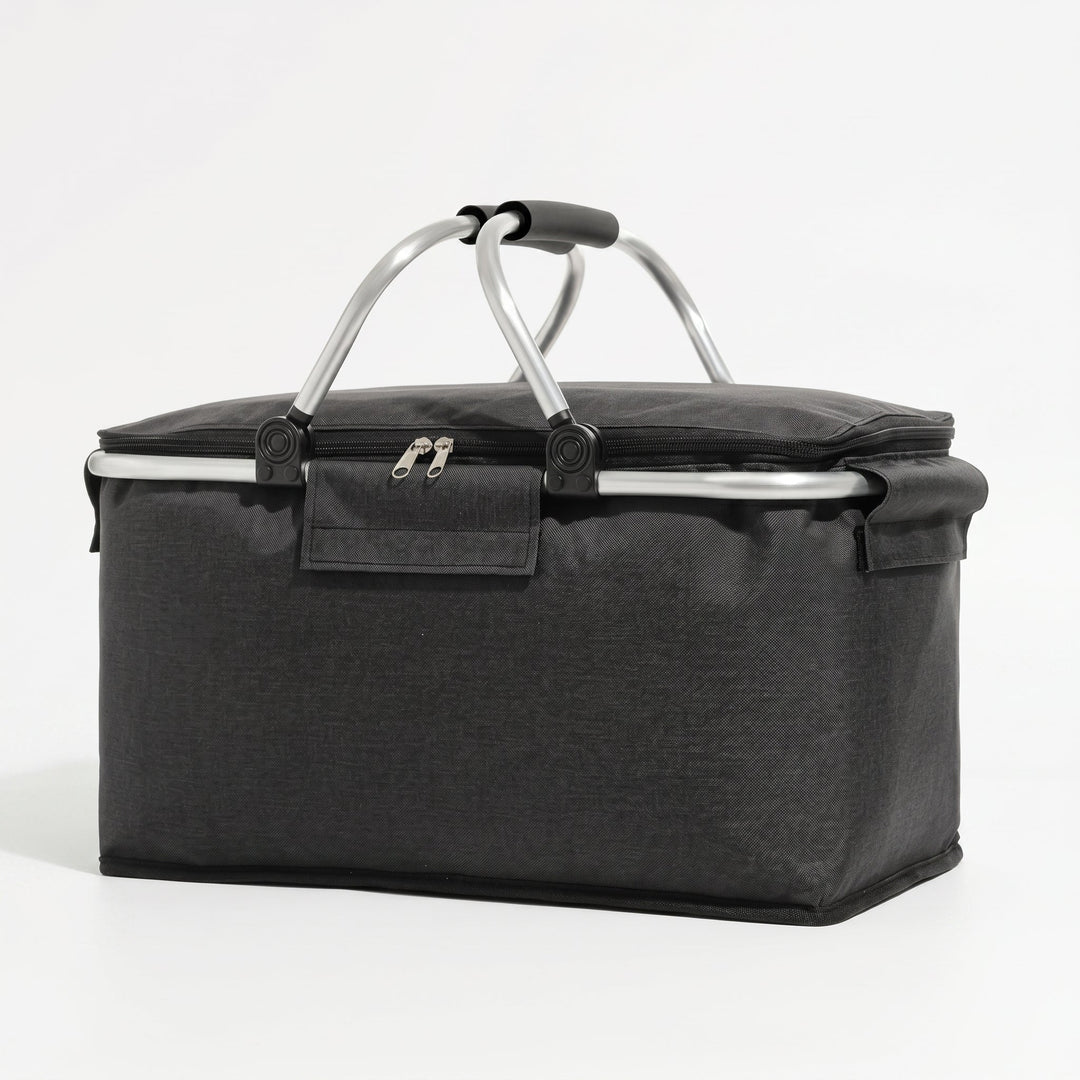 Foldable Cooler Basket with Lid and Carry Handles for Picnics - Foldable Cooler Basket - Black - Oaksoho