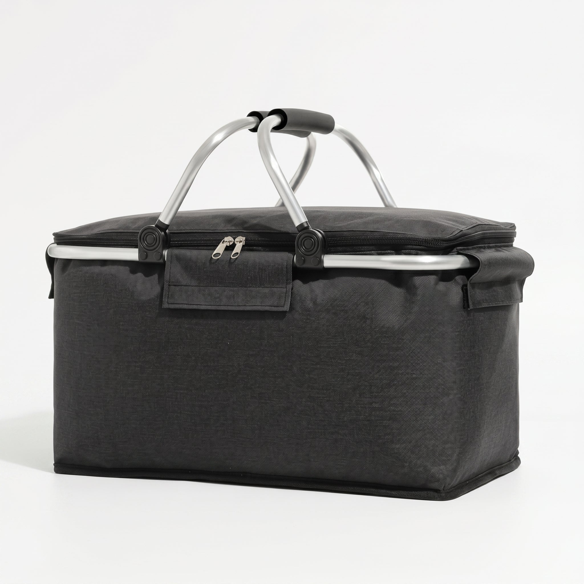 Foldable Cooler Basket with Lid and Carry Handles for Picnics - Foldable Cooler Basket - Black - Oaksoho