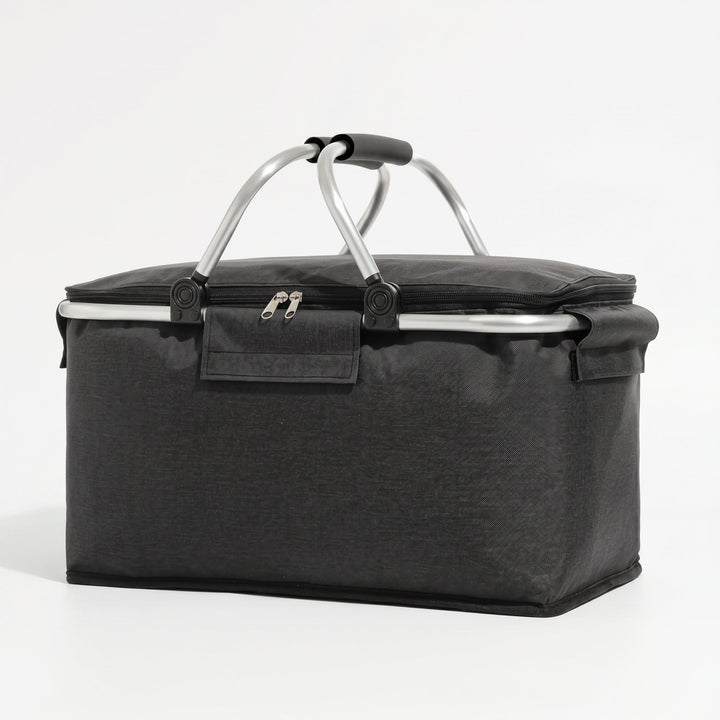 Foldable Cooler Basket with Lid and Carry Handles for Picnics - Foldable Cooler Basket - Black - Oaksoho