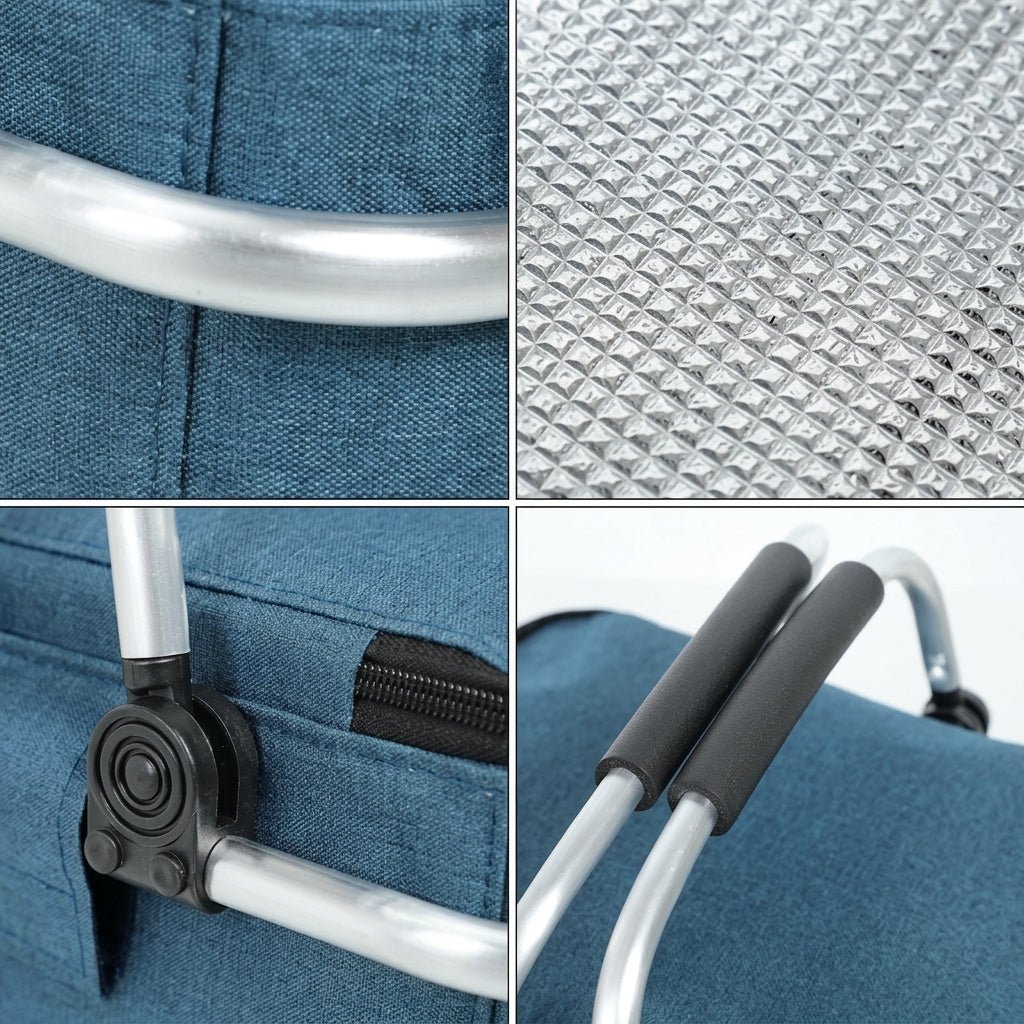 Foldable Cooler Basket with Lid and Carry Handles for Picnics - Foldable Cooler Basket - Blue - Oaksoho