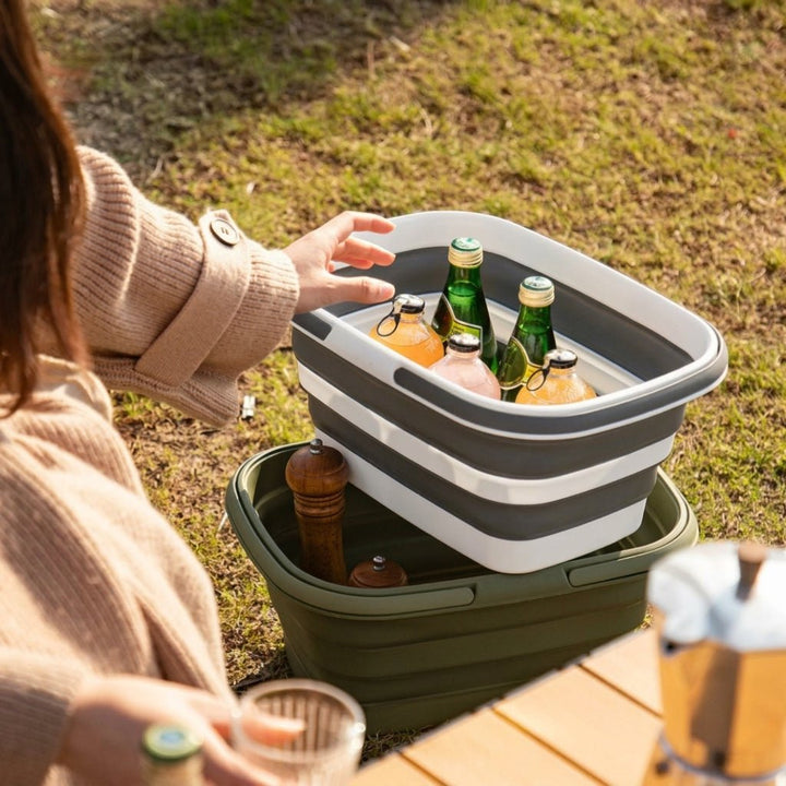 Foldable Multi - Purpose Basket with Carry Handles for Camping and Picnics - Multi - Purpose Basket - Grey - Oaksoho