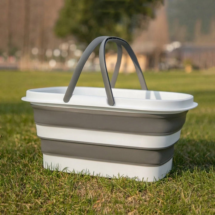Foldable Multi - Purpose Basket with Carry Handles for Camping and Picnics - Multi - Purpose Basket - Grey - Oaksoho