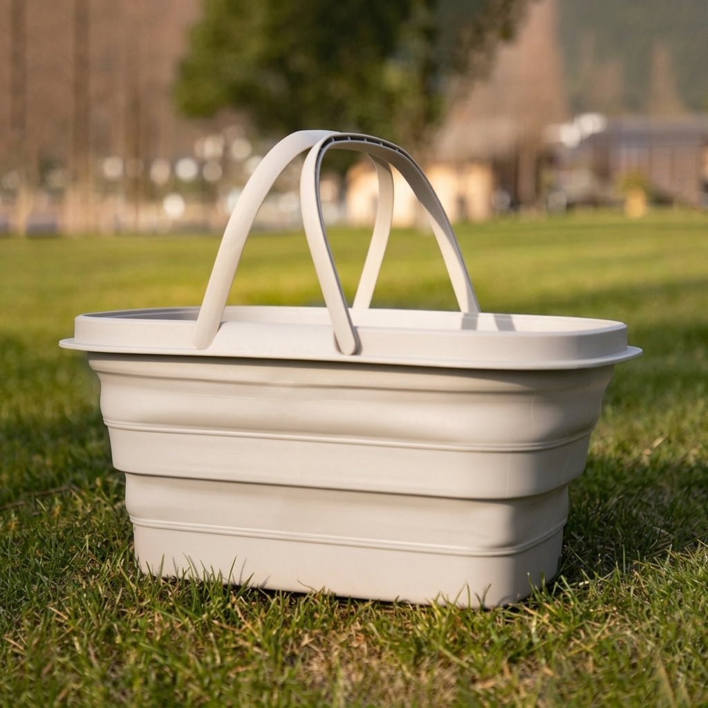 Foldable Multi - Purpose Basket with Carry Handles for Camping and Picnics - Multi - Purpose Basket - Cream - Oaksoho