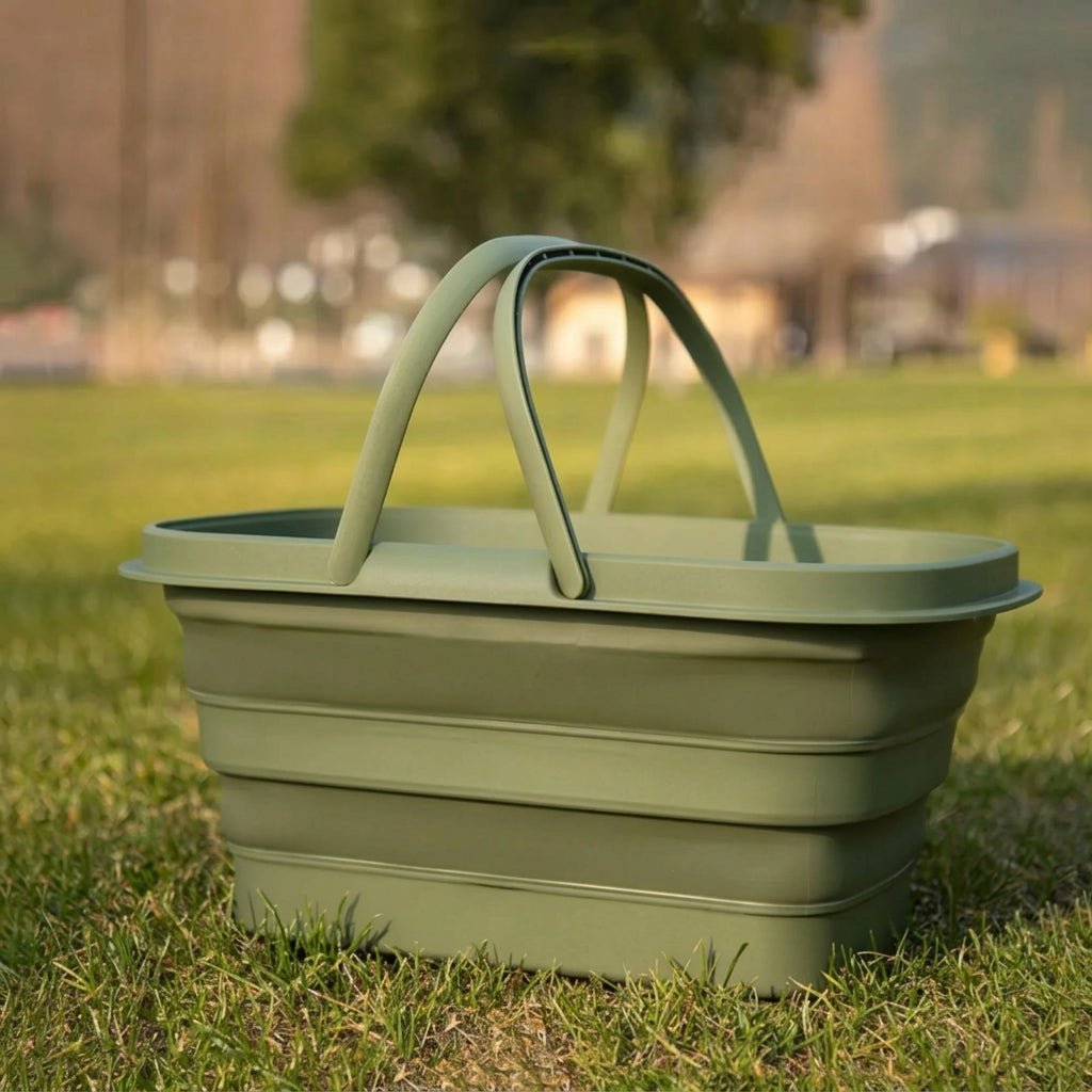 Foldable Multi - Purpose Basket with Carry Handles for Camping and Picnics - Multi - Purpose Basket - Green - Oaksoho