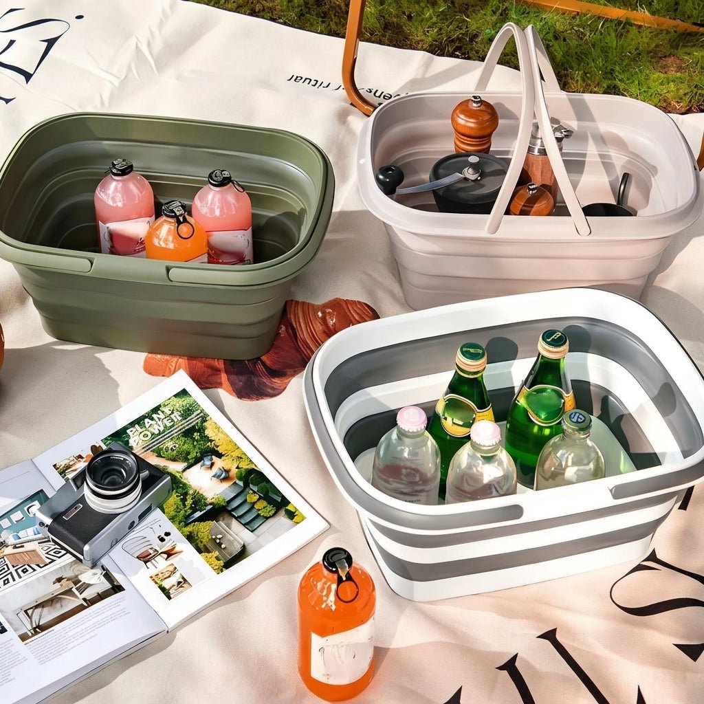 Foldable Multi - Purpose Basket with Carry Handles for Camping and Picnics - Multi - Purpose Basket - Grey - Oaksoho