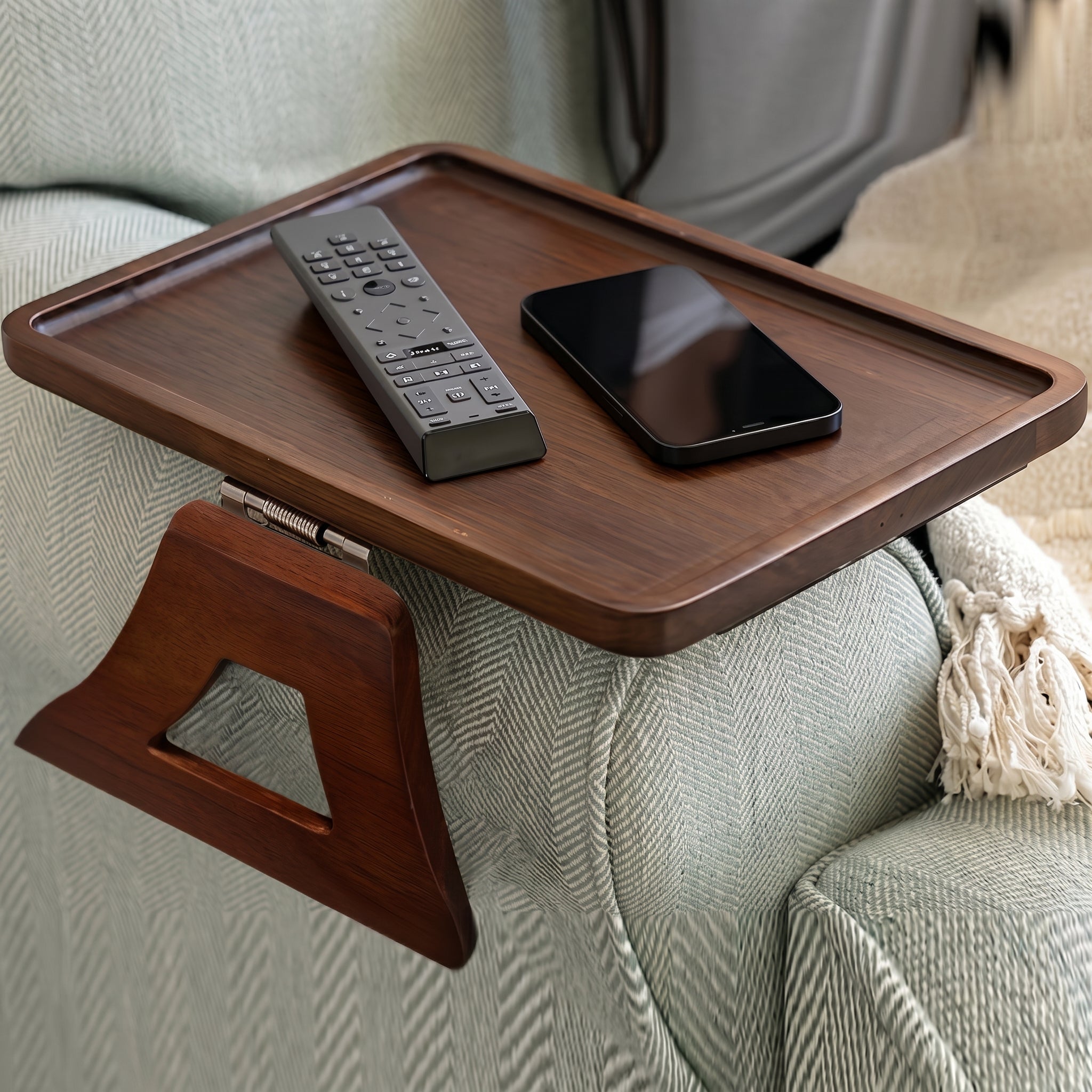 Foldable Sofa Tray with Armrest Attachment - Sofa Tray - Brown - Oaksoho