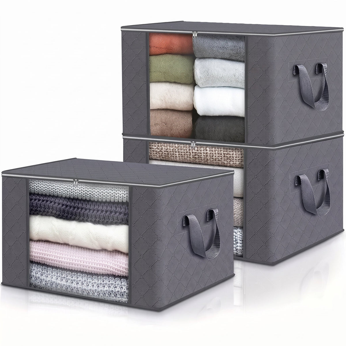 Foldable Storage Bag with Clear Window and Carry Handles - Household Storage Bags - 3 boxes - Oak Soho