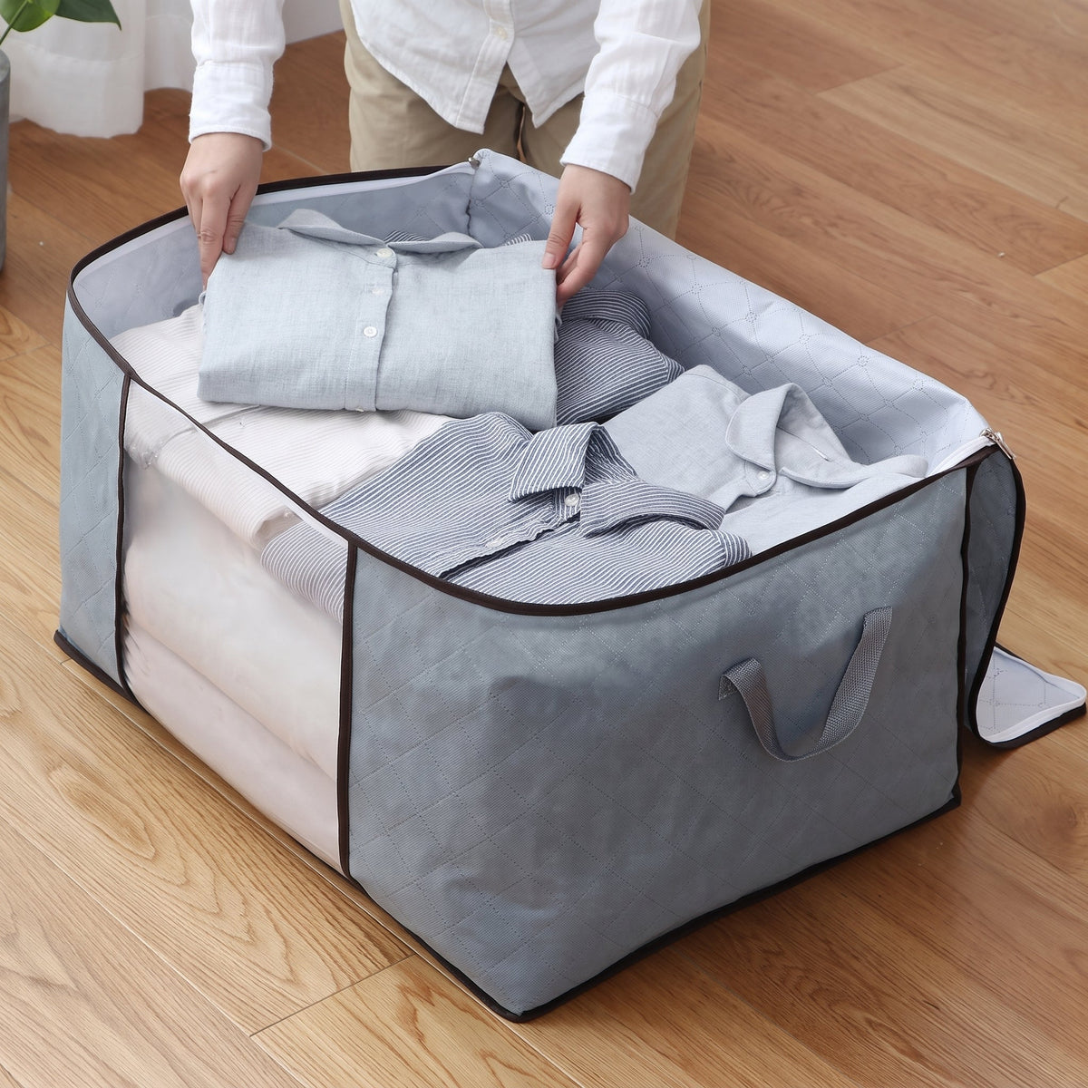 Foldable Storage Bag with Clear Window and Carry Handles - Household Storage Bags - 3 boxes - Oak Soho
