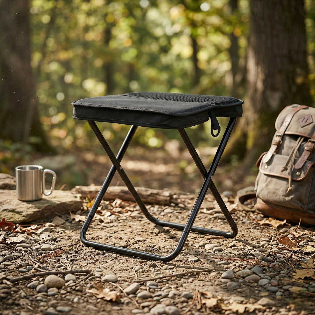 Folding Stool with Integrated Bag - Stool - Black - Oaksoho