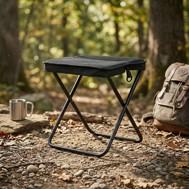 Folding Stool with Integrated Bag - Stool - Black - Oaksoho