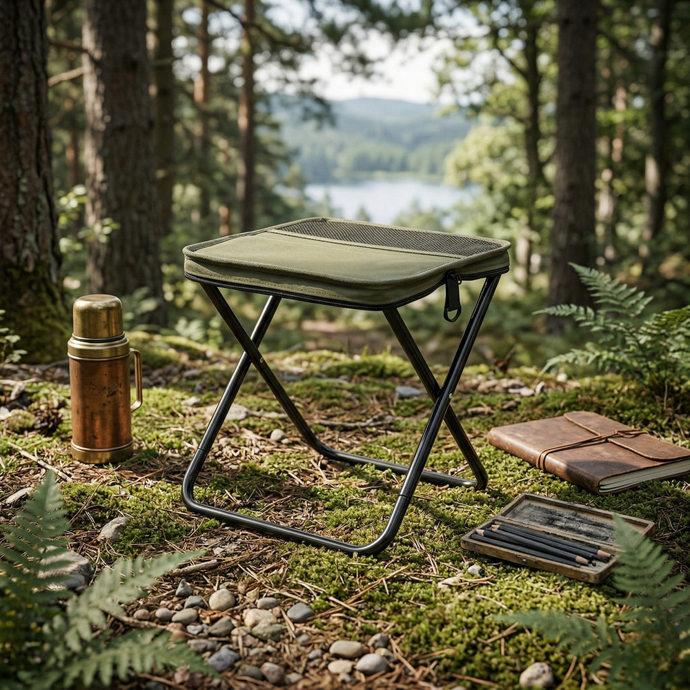 Folding Stool with Integrated Bag - Stool - Green - Oaksoho