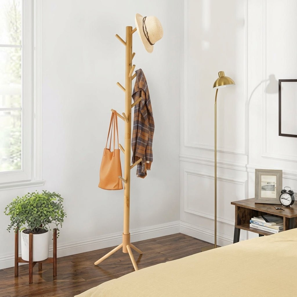 Freestanding Coat Rack with Branch-Shaped Hooks - Coat Rack - Yellow - Oaksoho