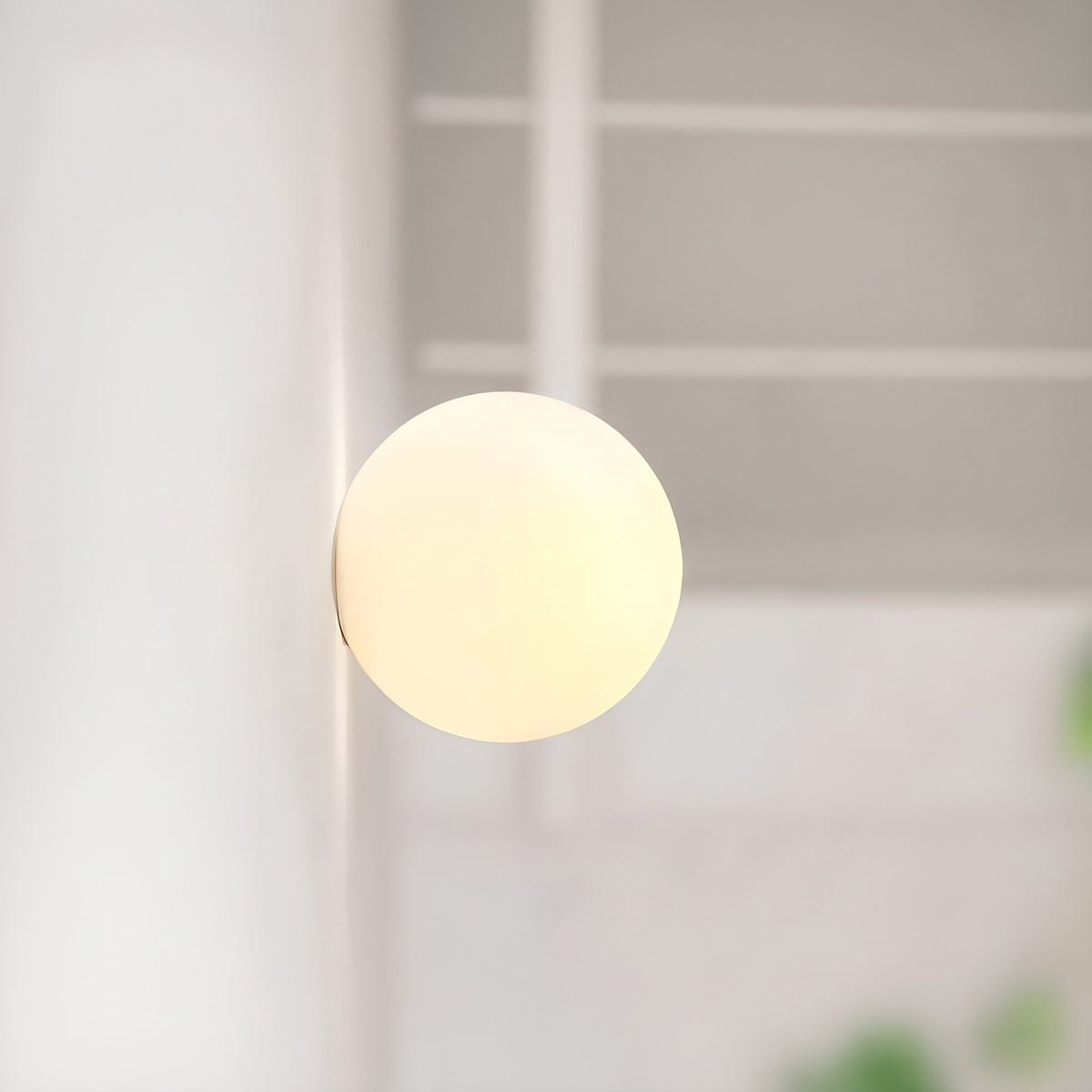 Frosted Glass Globe Wall Lamp with Minimal Metal Base - Wall Light Fixtures - 12 cm - Oaksoho