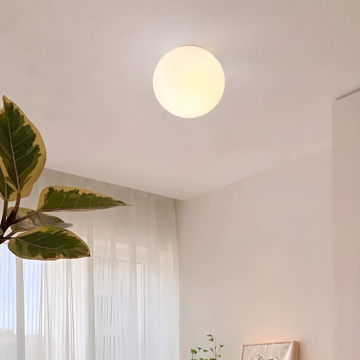 Frosted Glass Globe Wall Lamp with Minimal Metal Base - Wall Light Fixtures - 12 cm - Oaksoho