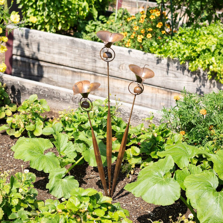 Garden Stake Calla Lily Triple with Bells Copper Finish - Garden Stake - Oaksoho