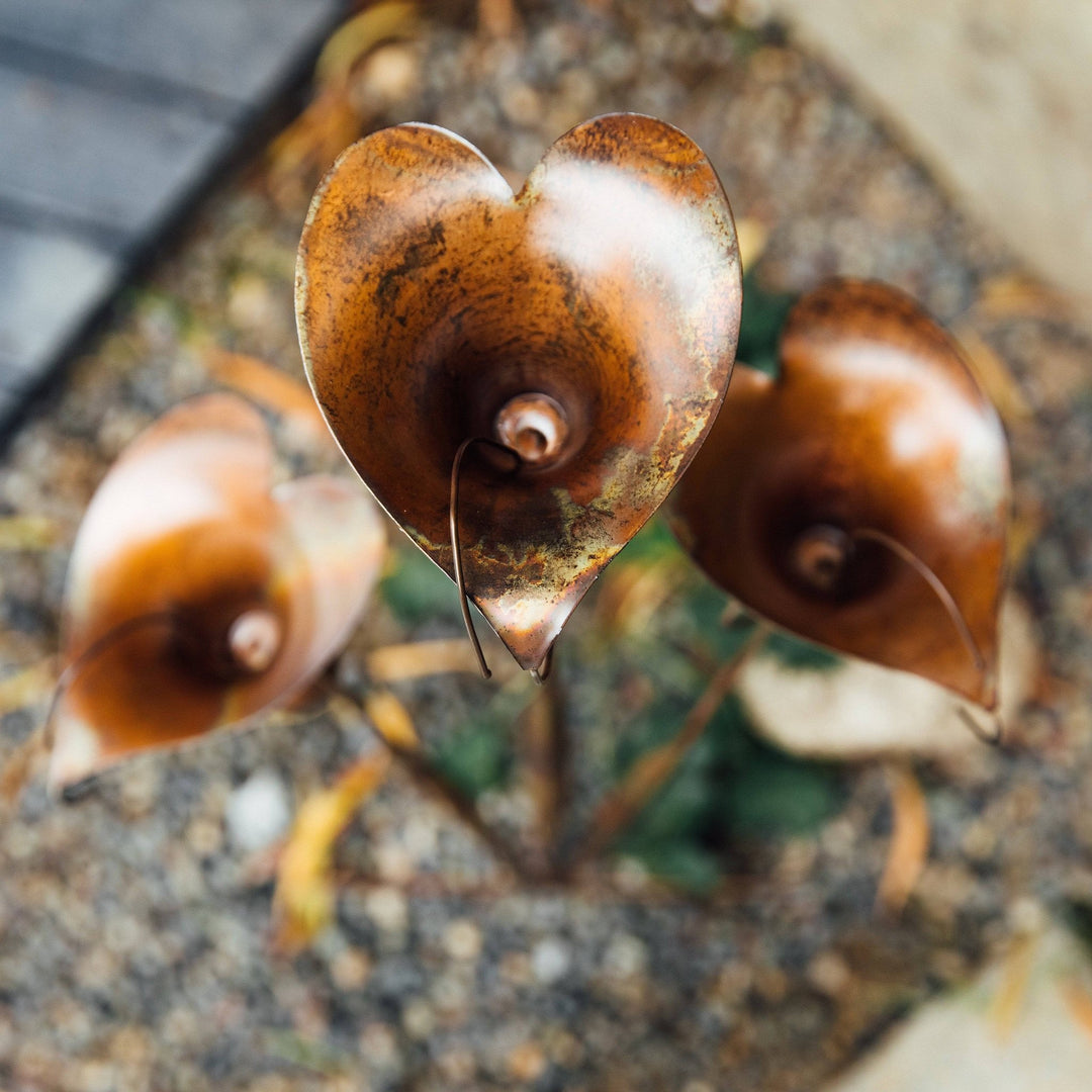 Garden Stake Calla Lily Triple with Bells Copper Finish - Garden Stake - Oaksoho