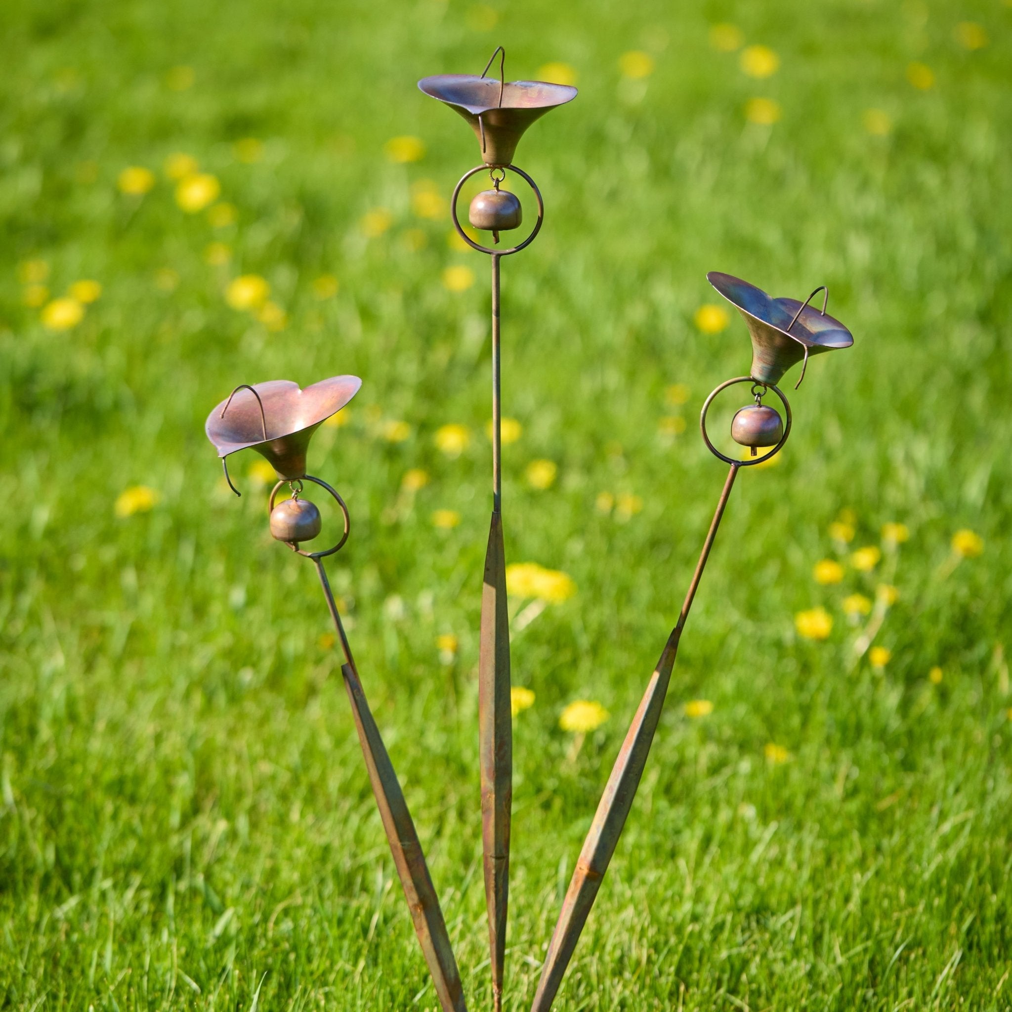 Garden Stake Calla Lily Triple with Bells Copper Finish - Garden Stake - Oaksoho