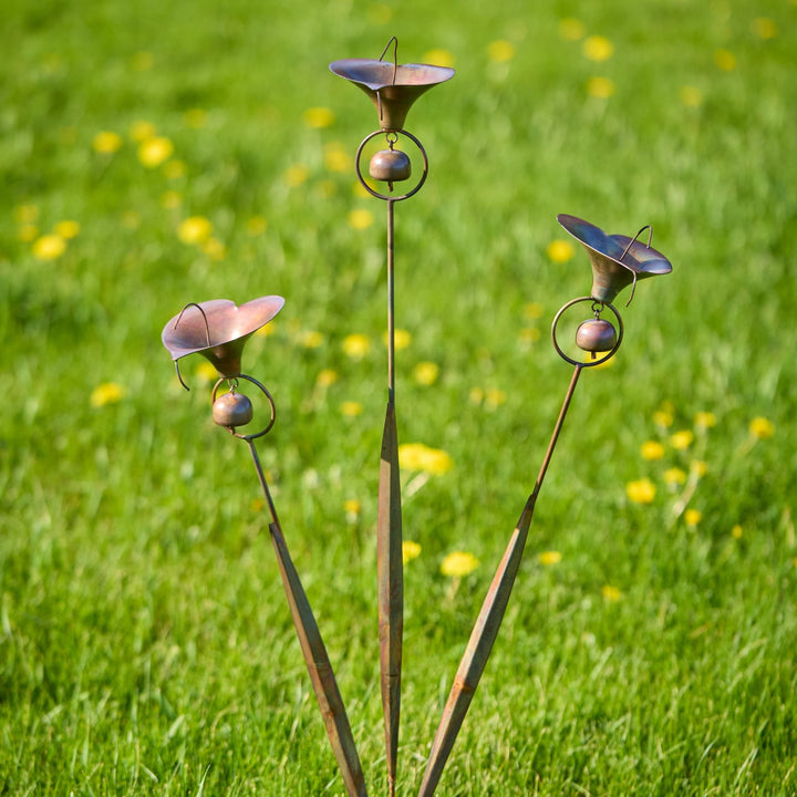 Garden Stake Calla Lily Triple with Bells Copper Finish - Garden Stake - Oaksoho