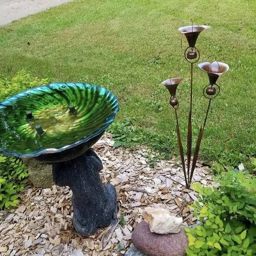 Garden Stake Calla Lily Triple with Bells Copper Finish - Garden Stake - Oaksoho