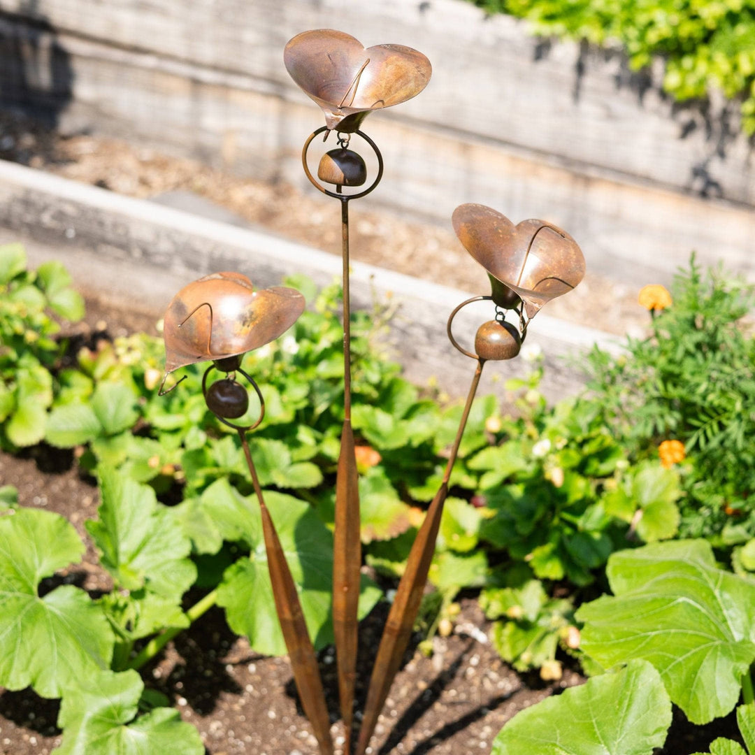 Garden Stake Calla Lily Triple with Bells Copper Finish - Garden Stake - Oaksoho