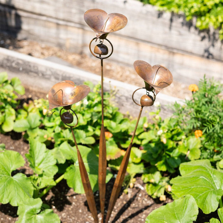 Garden Stake Calla Lily Triple with Bells Copper Finish - Garden Stake - Oaksoho