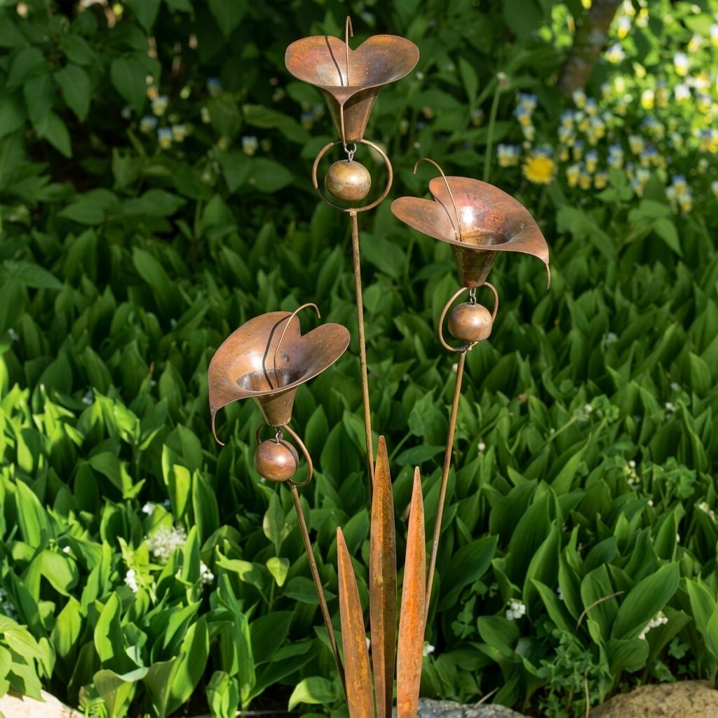 Garden Stake Calla Lily Triple with Bells Copper Finish - Garden Stake - Oaksoho