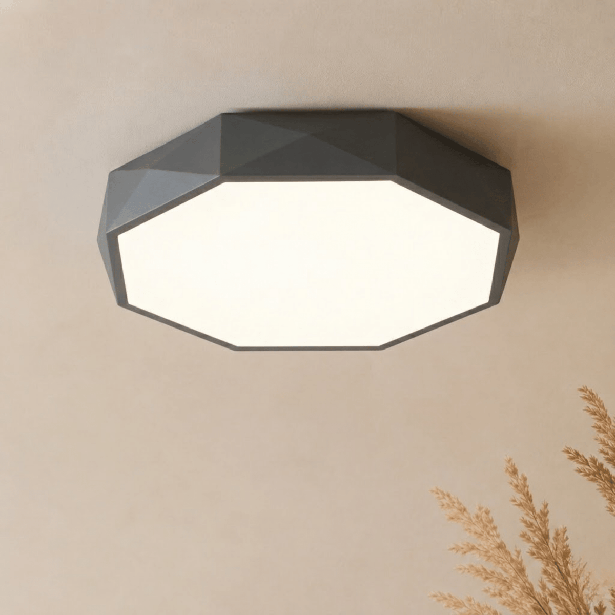 Geometric Faceted LED Flush Ceiling Light for Modern Interiors - Ceiling Light Fixtures - Grey - Oak Soho