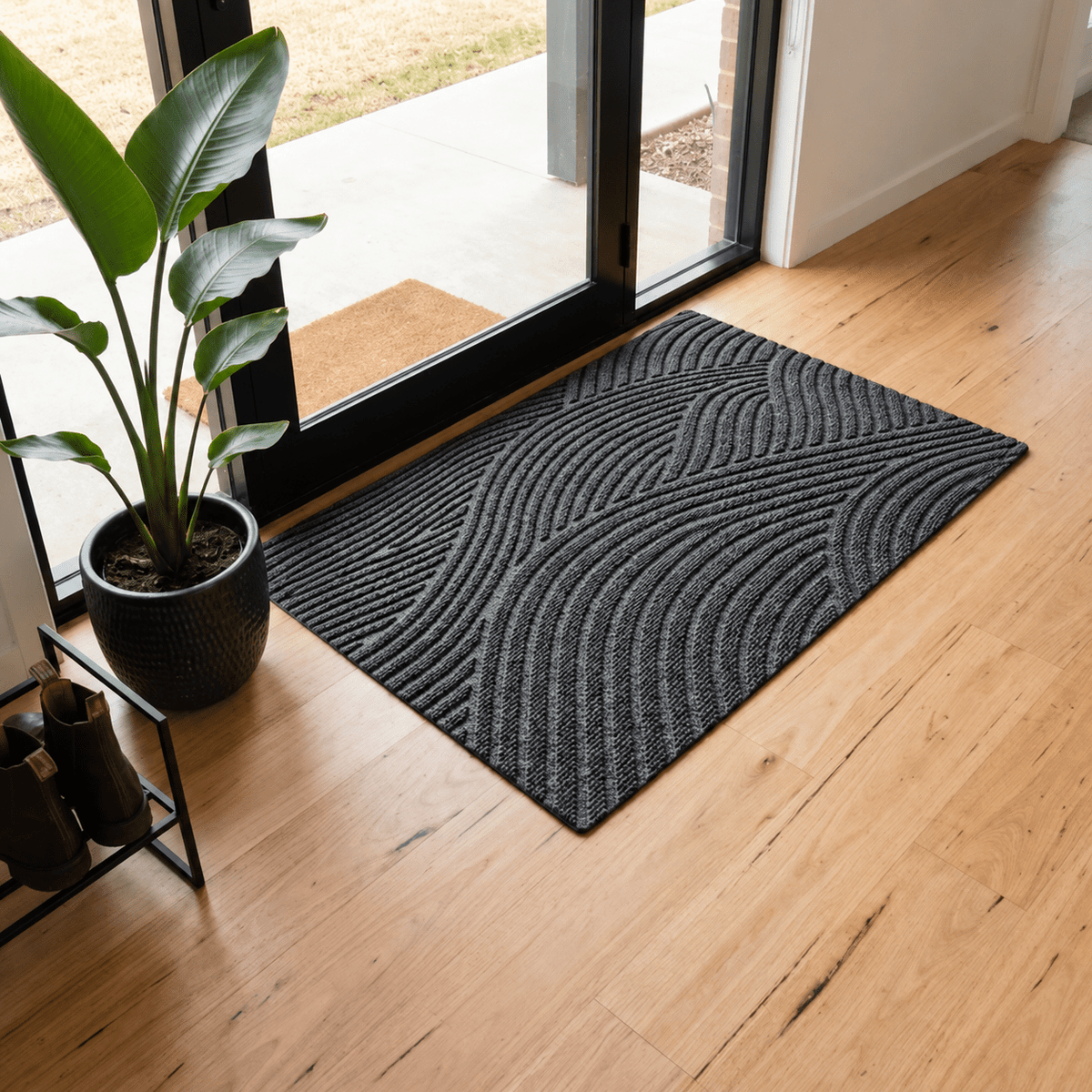 Geometric Striped Structured Entrance Mat - Door Mats - Green - Oaksoho