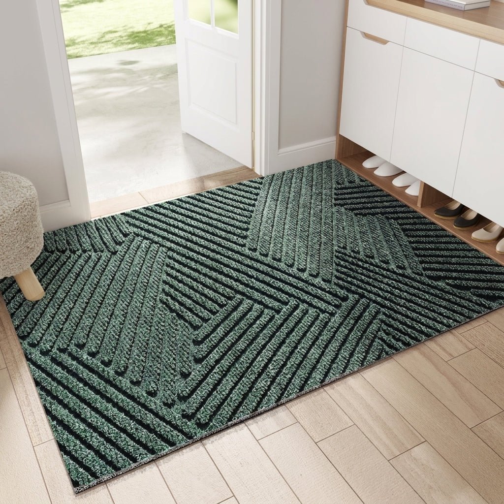 Geometric Striped Structured Entrance Mat - Entrance Mat - Green - Oaksoho