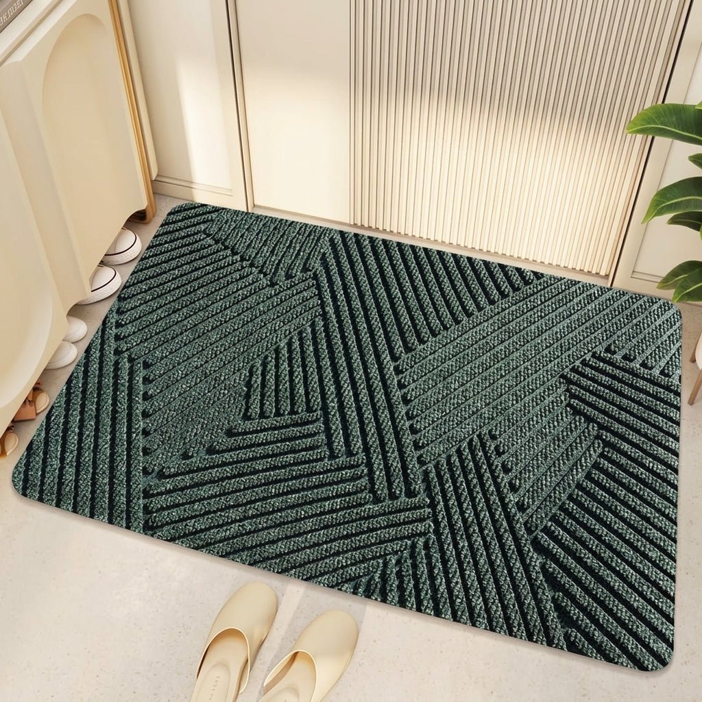 Geometric Striped Structured Entrance Mat - Entrance Mat - Green - Oaksoho