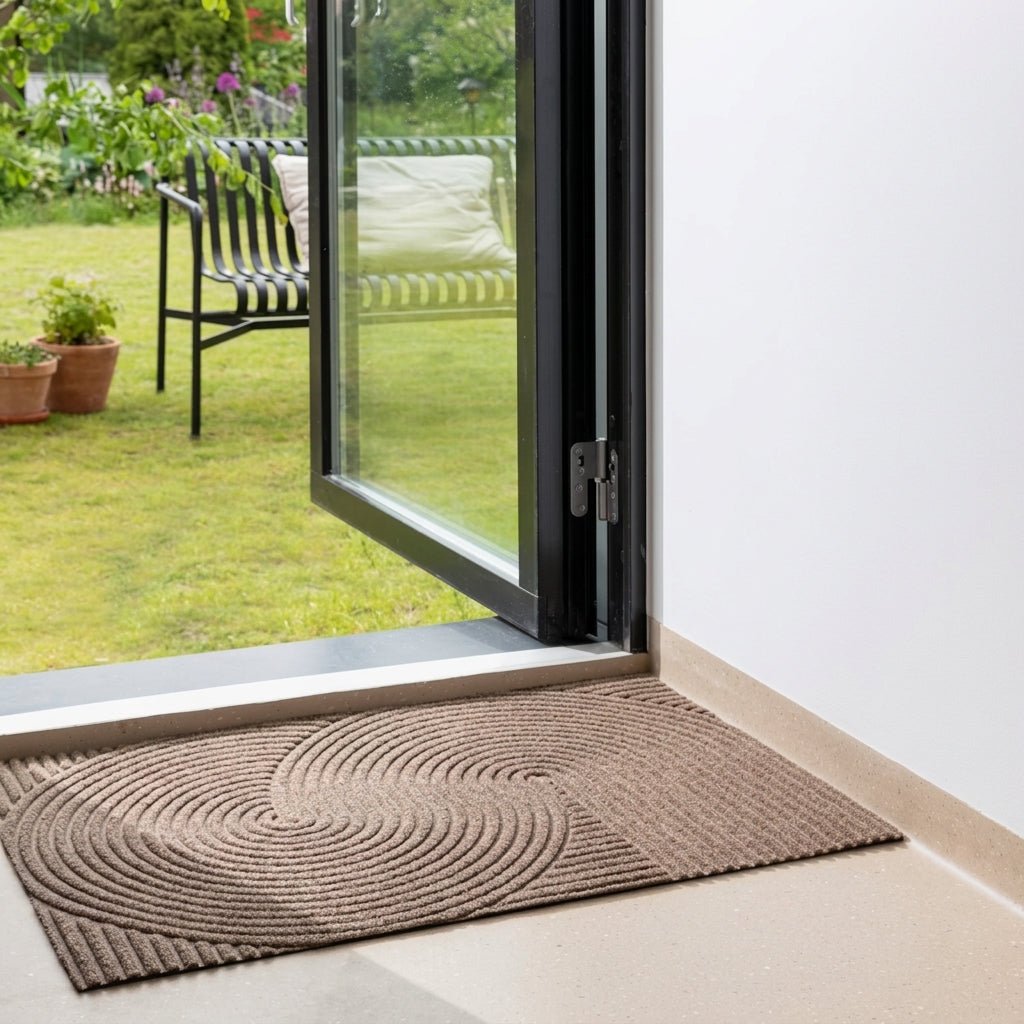 Geometric Striped Structured Entrance Mat - Entrance Mat - Khaki - Oaksoho
