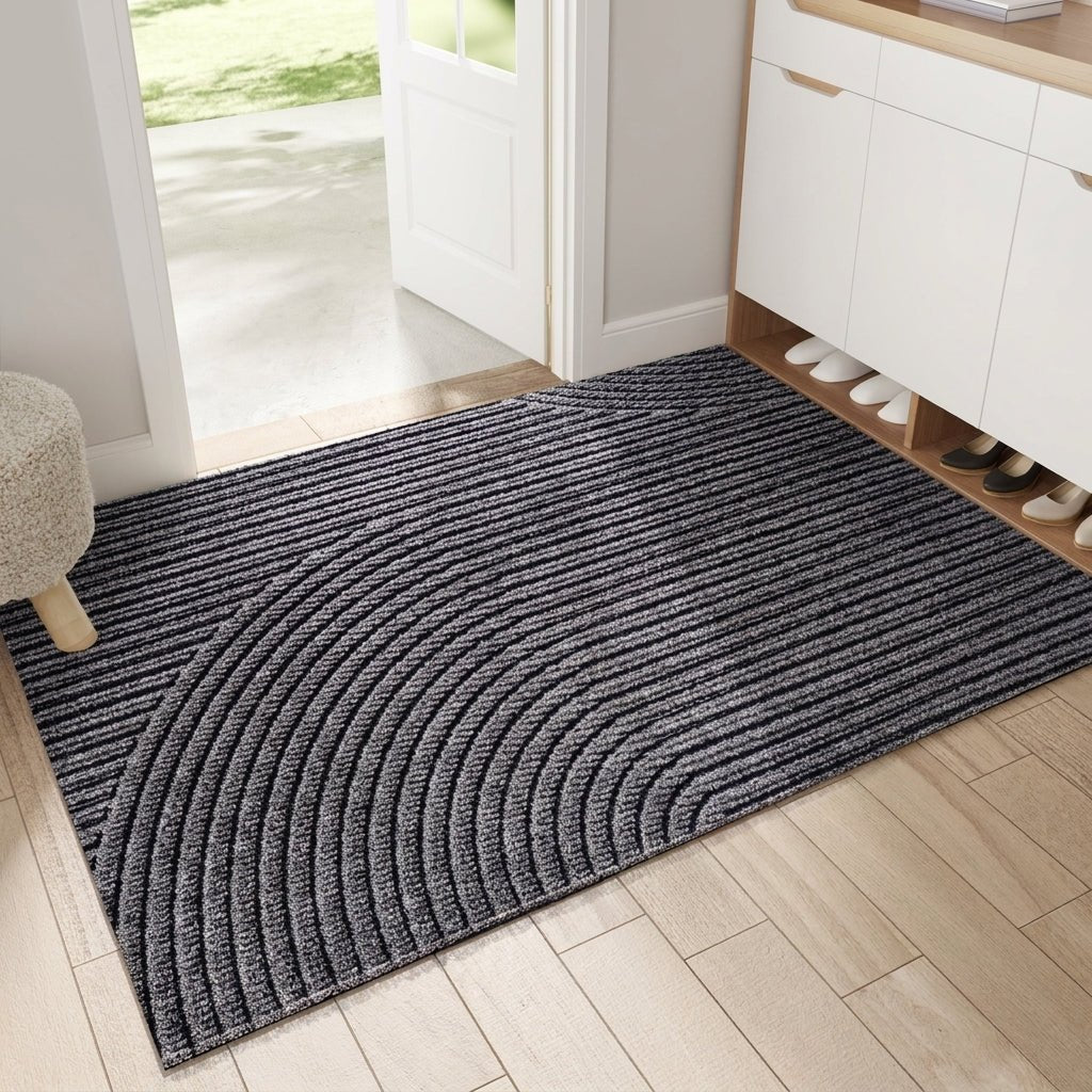 Geometric Striped Structured Entrance Mat - Entrance Mat - Grey - Oaksoho