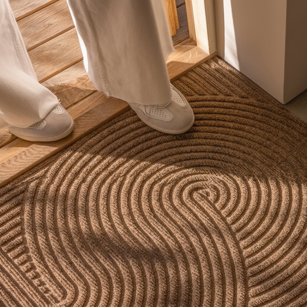 Geometric Striped Structured Entrance Mat - Entrance Mat - Khaki - Oaksoho