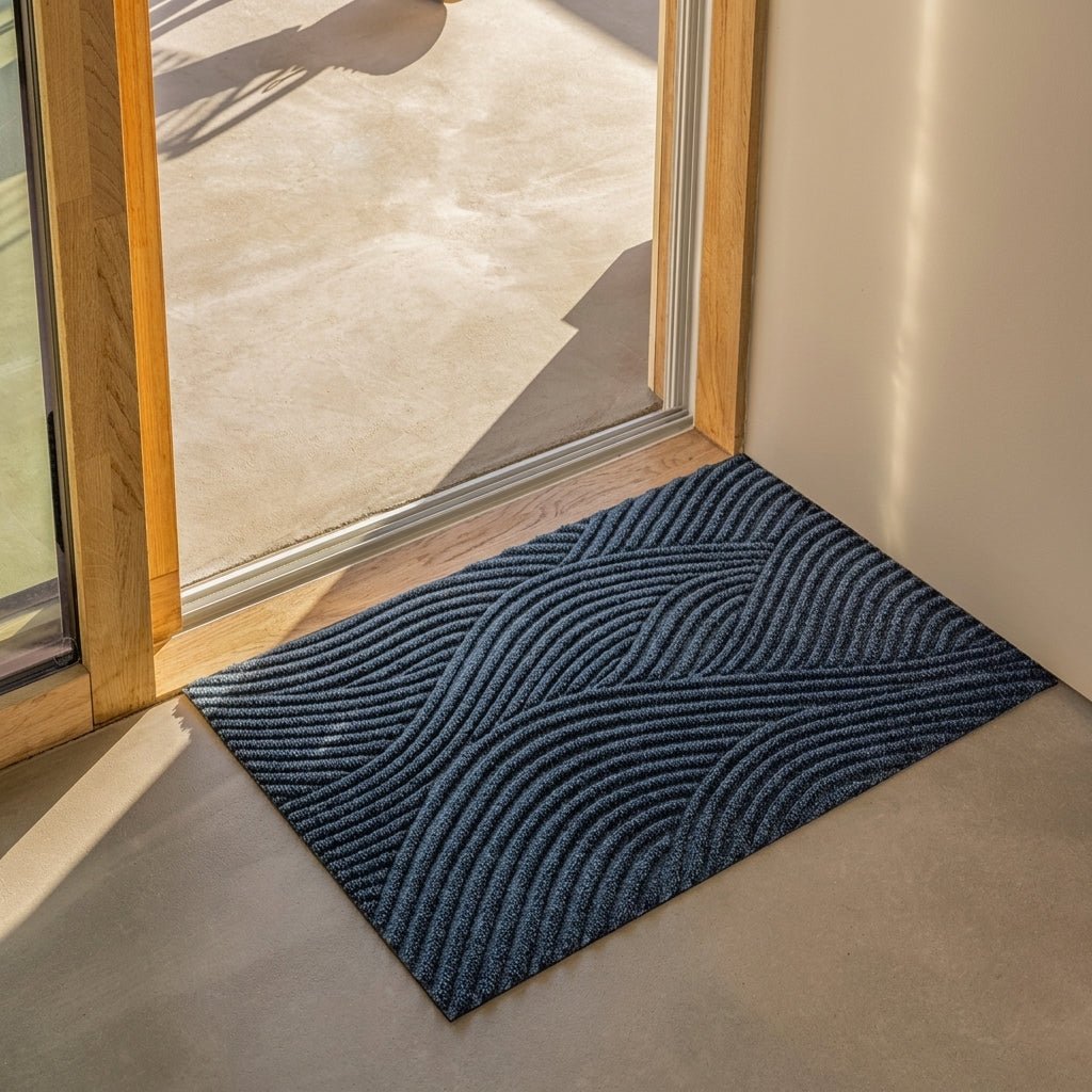 Geometric Striped Structured Entrance Mat - Entrance Mat - Blue - Oaksoho