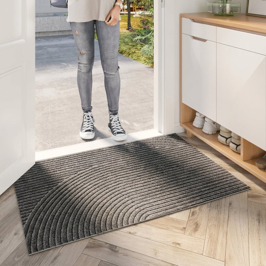 Geometric Striped Structured Entrance Mat - Entrance Mat - Green - Oaksoho