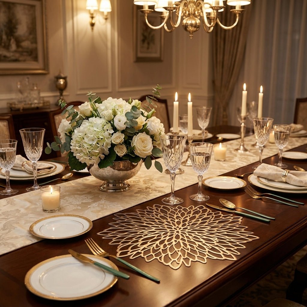 Geometric Table Mats with Decorative Patterns - Table Mats - Gold - Oaksoho