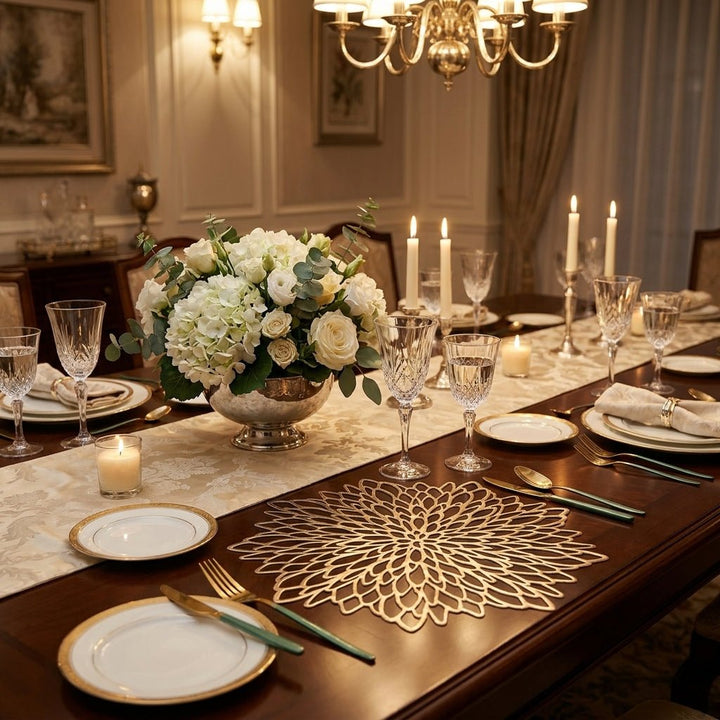 Geometric Table Mats with Decorative Patterns - Table Mats - Gold - Oaksoho