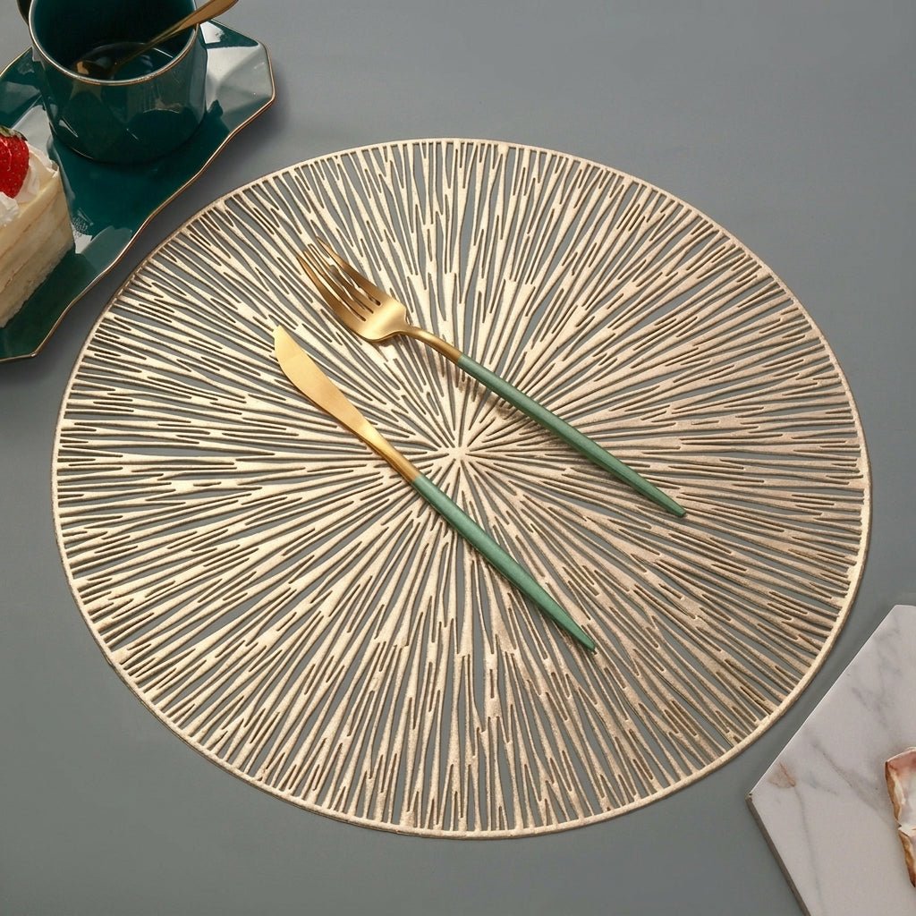 Geometric Table Mats with Decorative Patterns - Table Mats - Gold - Oaksoho
