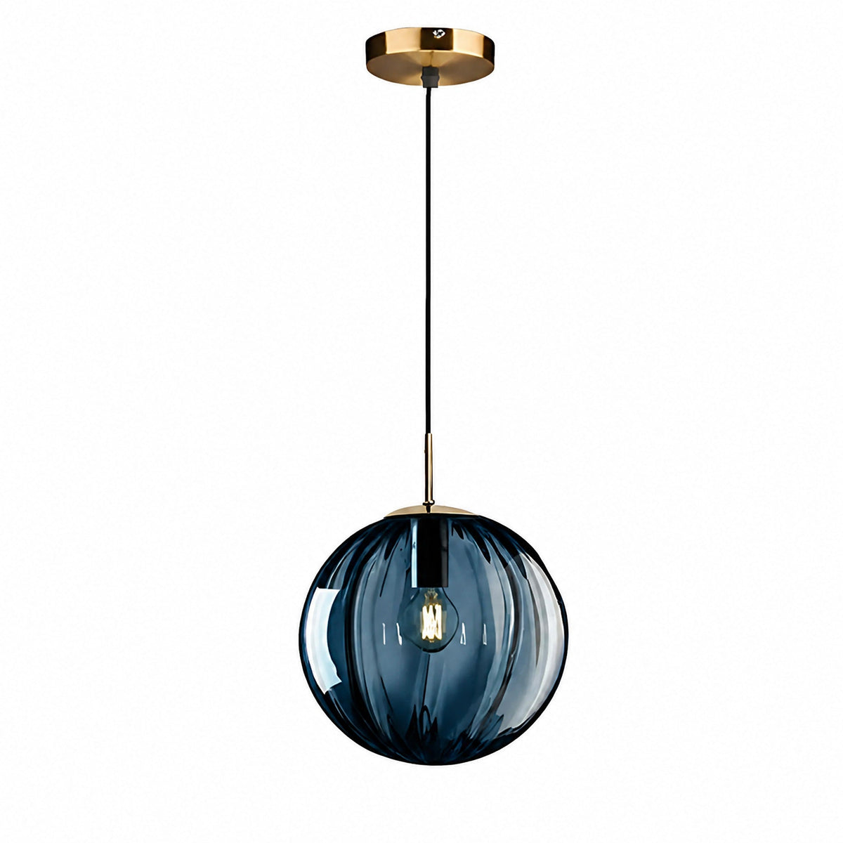 Glass Globe Pendant Light with Ribbed Textured Shade - Pendant Light Fixtures - Blue - Oaksoho