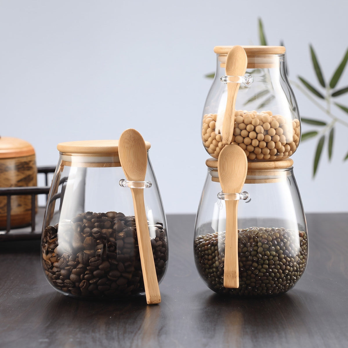 Glass Storage Jar with Bamboo Lid and Spoon - Food Storage Containers - Large - Oak Soho