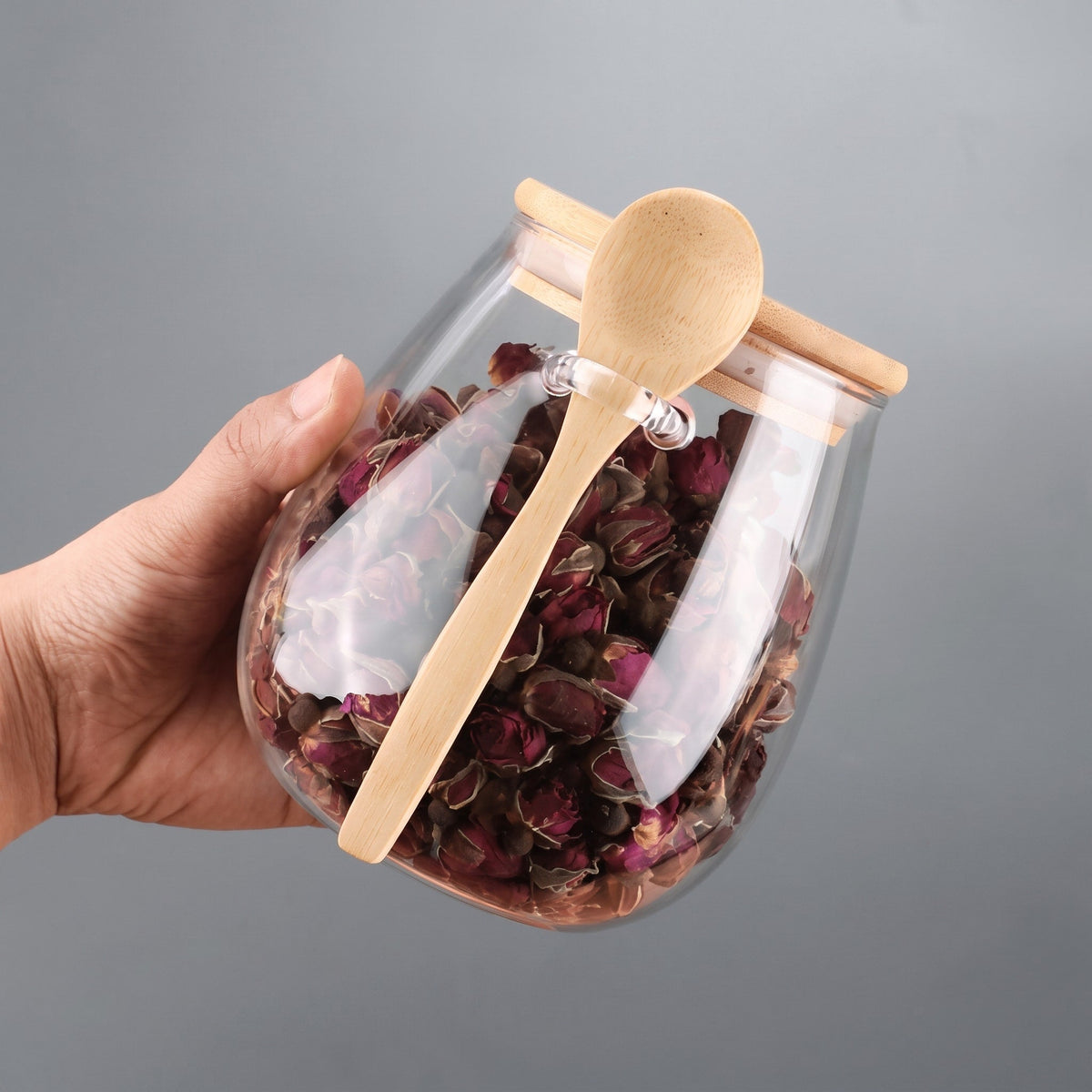 Glass Storage Jar with Bamboo Lid and Spoon - Food Storage Containers - Large - Oak Soho